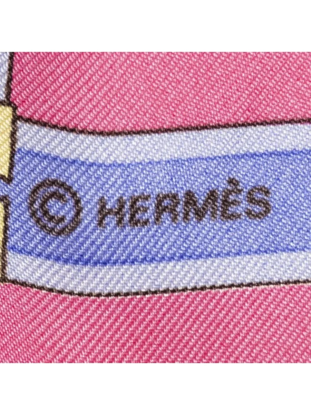 Hermes Scarf Light Pink Yellow Blue Twill Silk